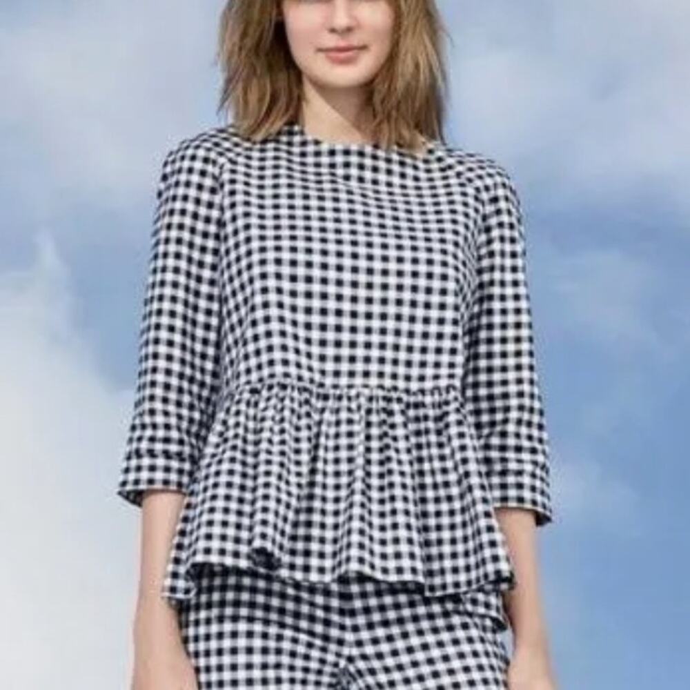 Victoria Beckham for target blue and white gingham peplum top